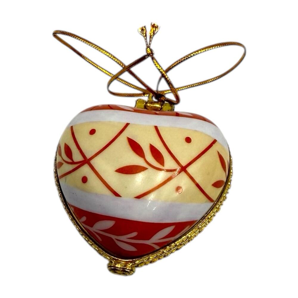 VALERIE Porcelain Heart Enamel Trinket Ornament LAUGHTER Orange Yellow EUC